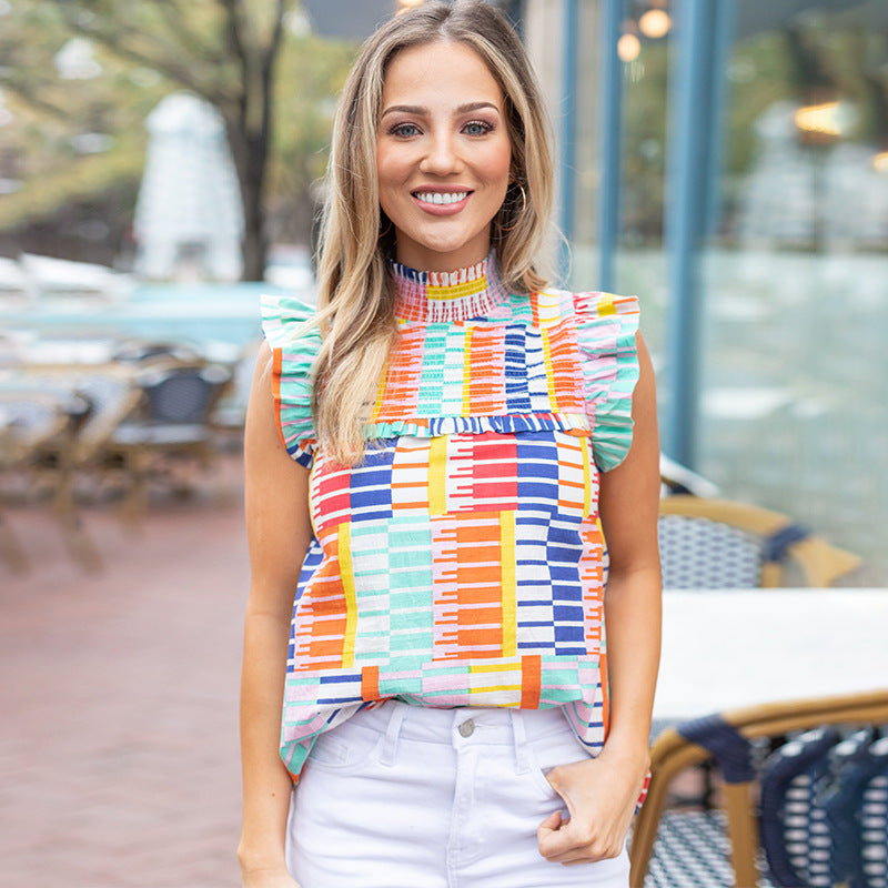 Colorful Striped Chiffon Shirt