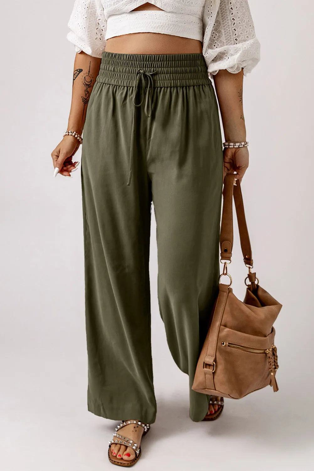 Cozy Smocked High Waist Wide Leg Pants