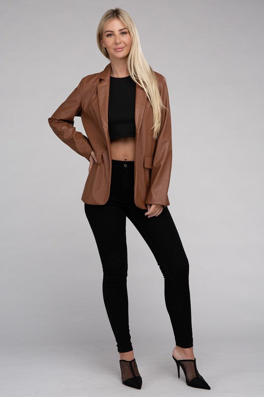 Tailored Faux Leather Blazer