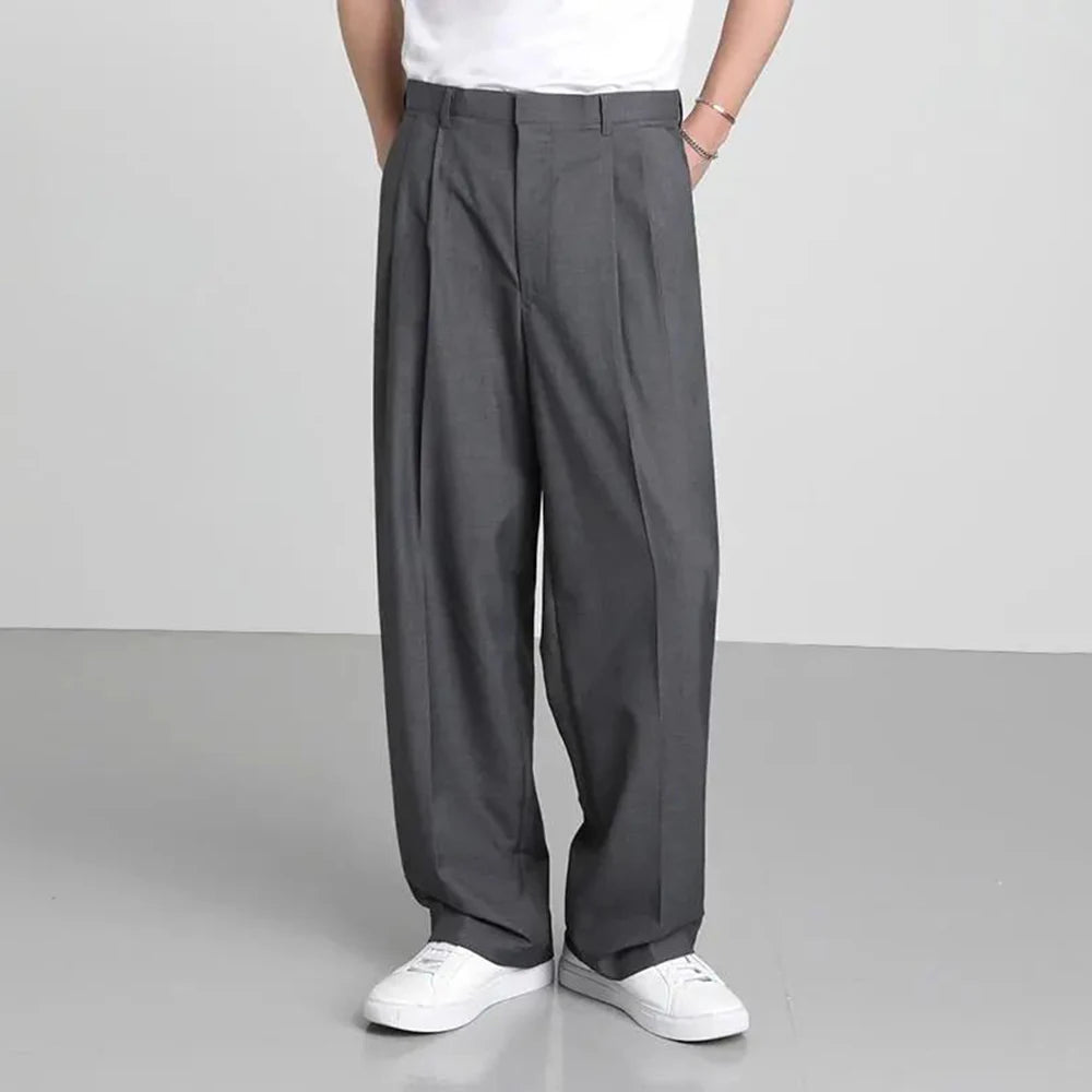 Elegant Charcoal Pleated Wide Leg Trousers