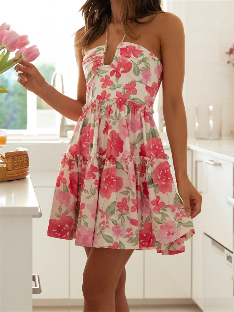 Floral Halter Neck Mini Dress