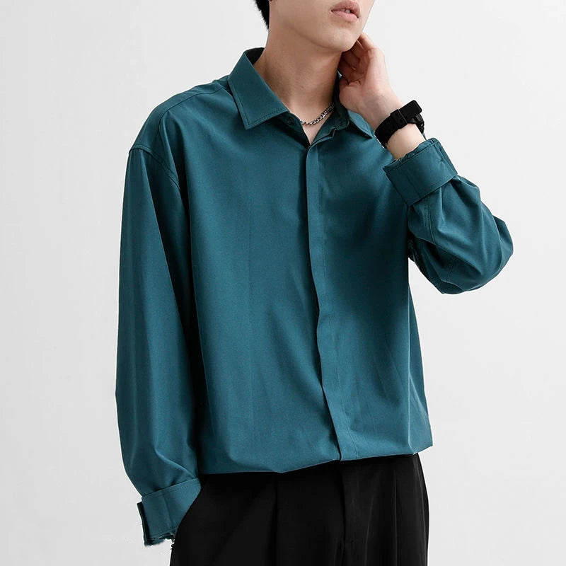 Elegant Teal Long-Sleeve Shirt