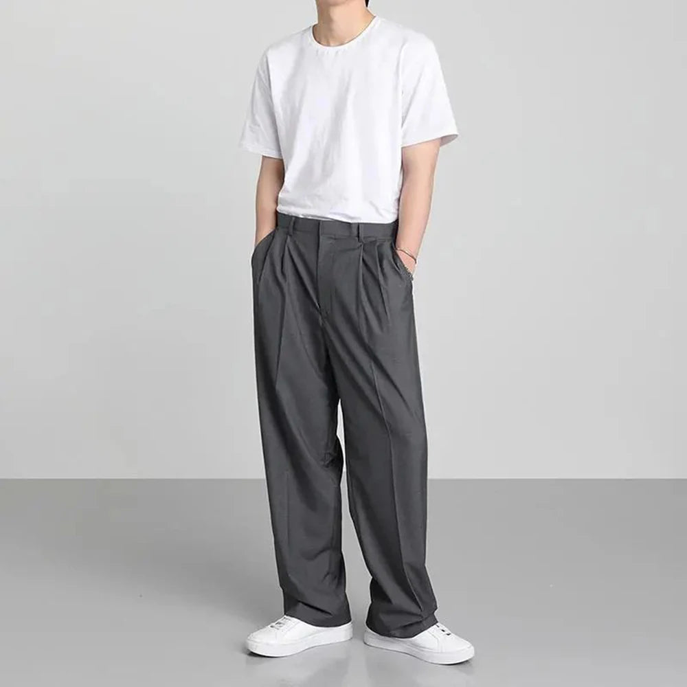 Elegant Charcoal Pleated Wide Leg Trousers