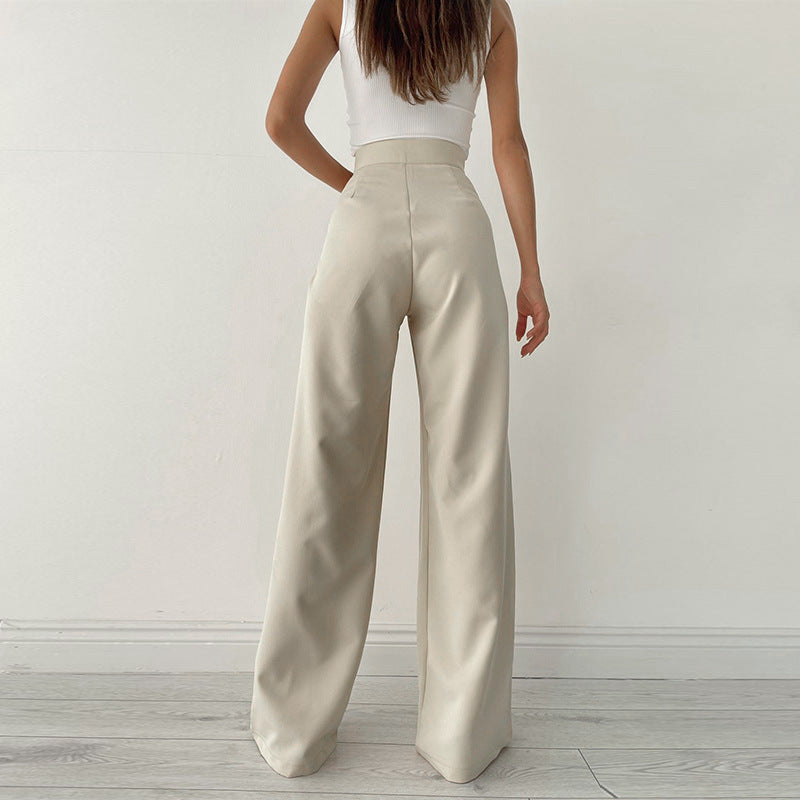 High-Waist Twill Wide-Leg Pants